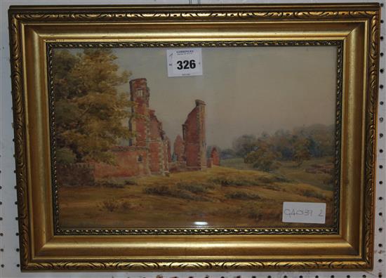 Victorian watercolour of ruins signed Alice M Hobson